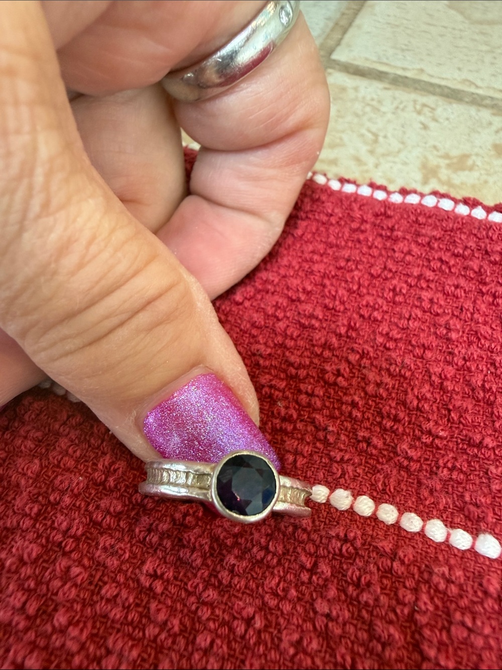 BASK artist Sterling Silver hammered ring Deep Purple amethyst approx size 6-7
